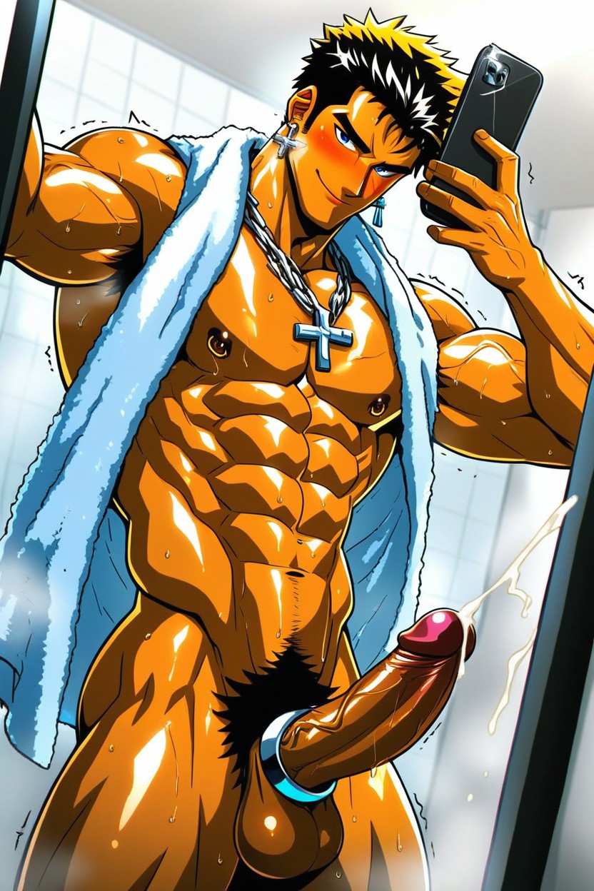 ボトムアップ, Towel, Holding Towel ゲイAIポルノ
