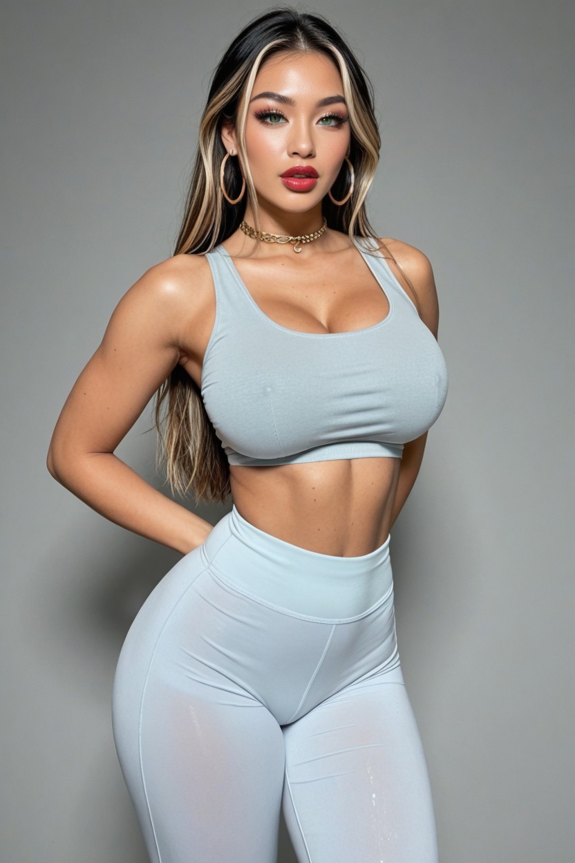Heavy Makeup, Shocked, Thighs Crossed AI Porn