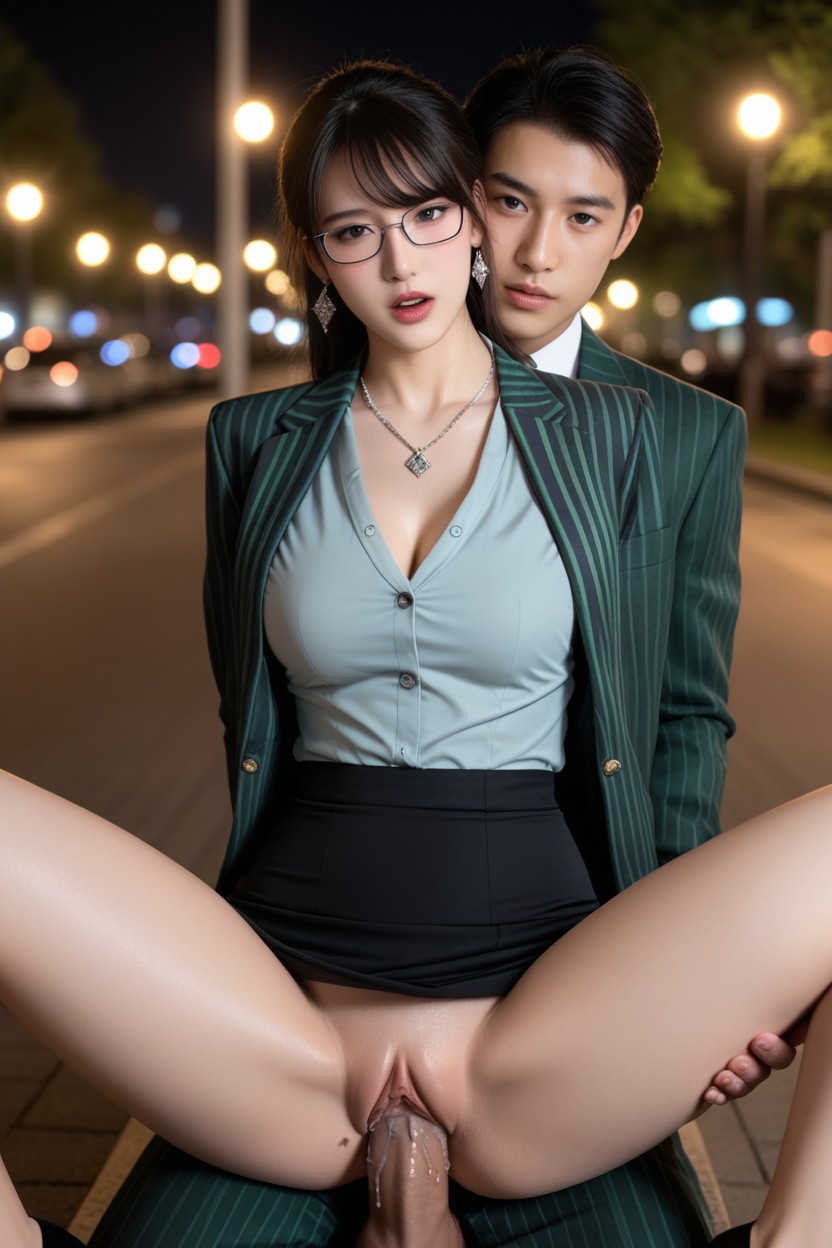 Closed Mouth, Big Black Pennis In Pussy, Arms Behind Back アジアのAIポルノ