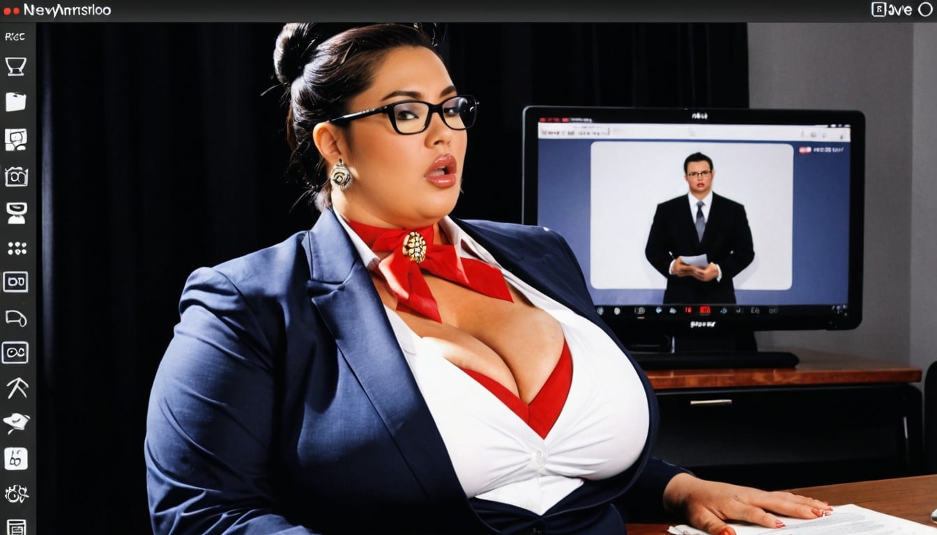 Emphasizes The Bulge Of Own Huge Boobs, Plump Large Lips, 正面図 BBW AIエロ