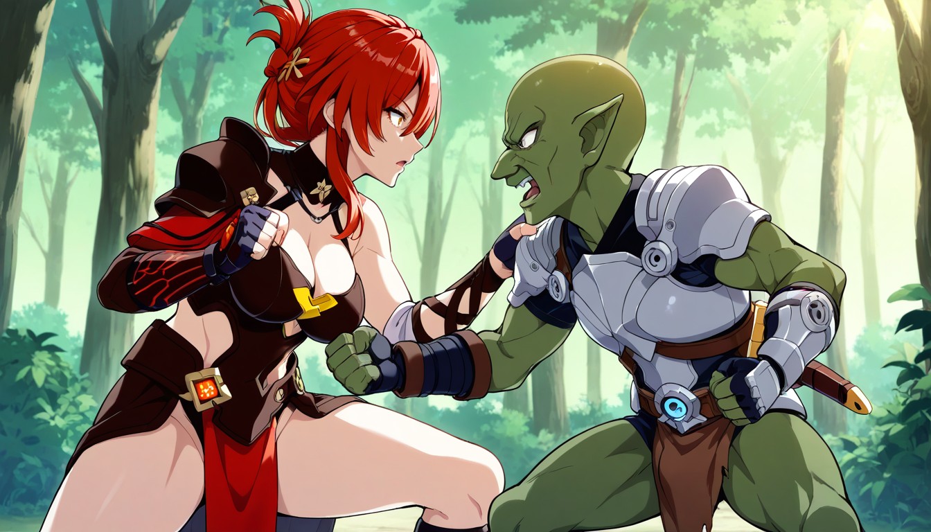 Only One Goblin, Day Side View, Fight To Male Goblin In Loincloth Hentai AI Porn
