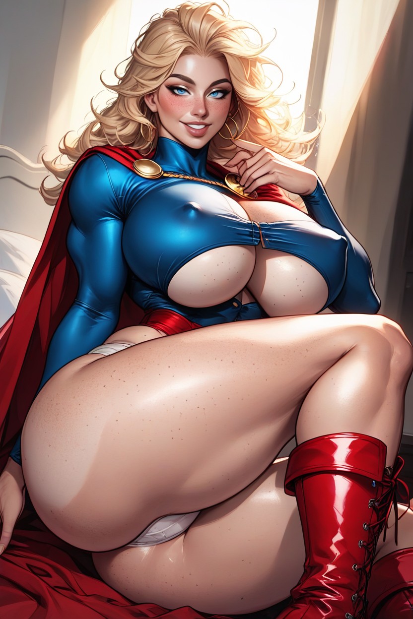 Busty, Long Eyelashes, Red Boots AI Porn