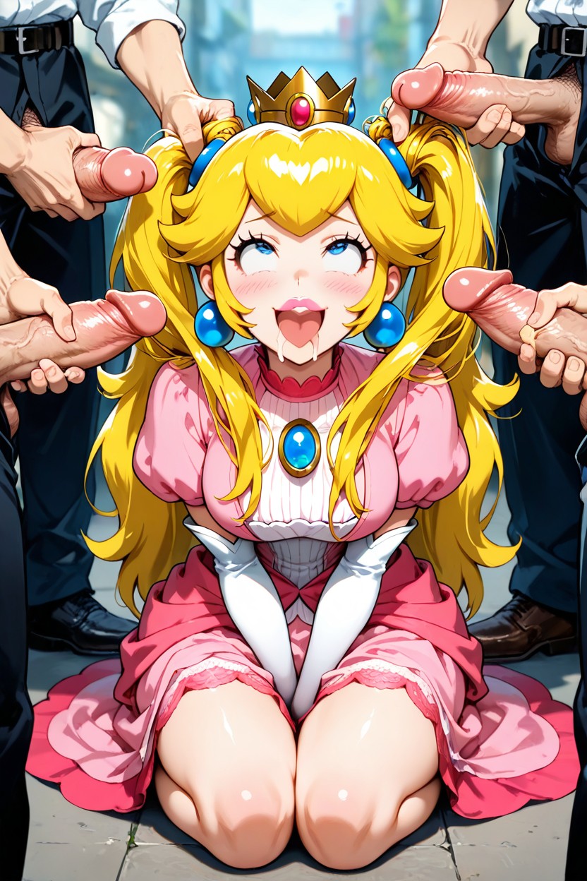 Multiple Men, Legs Stretched Out, Man Holding Woman's Head Hentai AI Porn