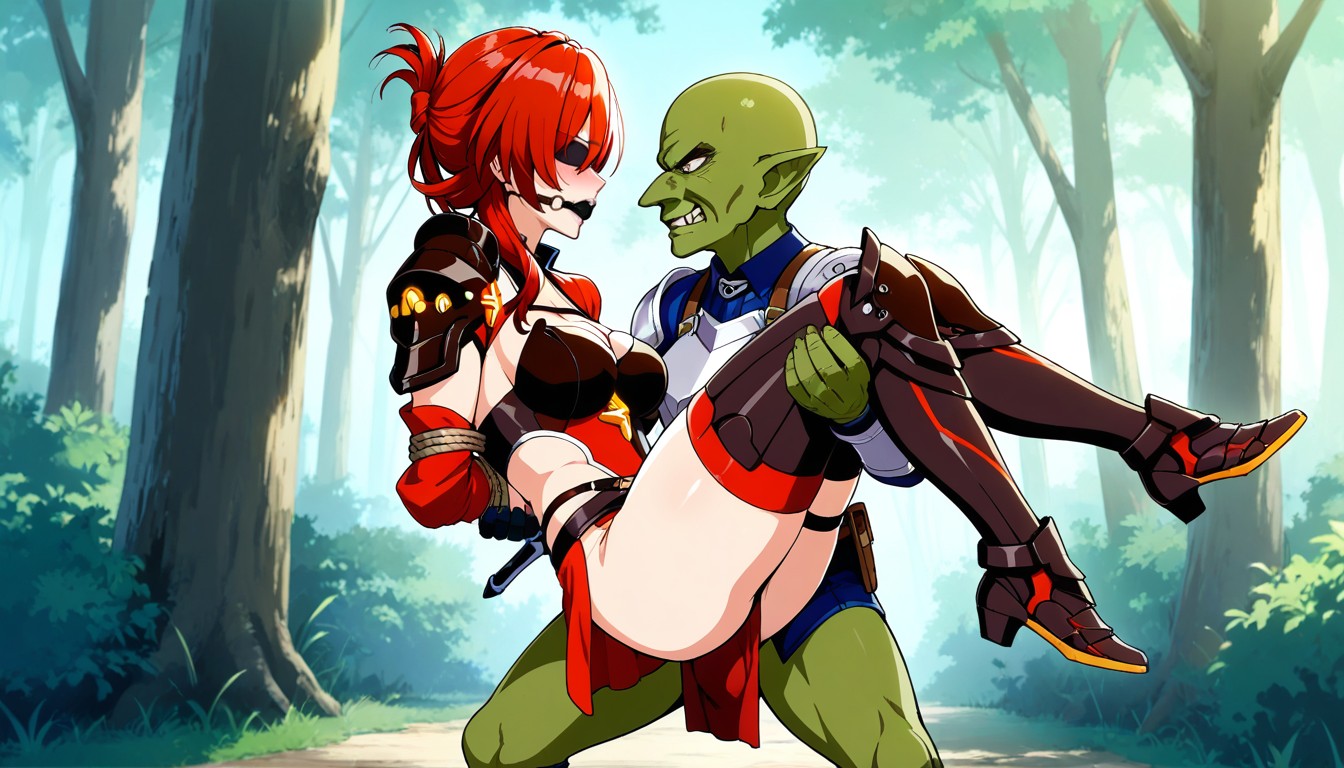 Only One Goblin, Female Wears The Armor And Sword Murata Himeko From Honkai Impact, Skinny Hentai AI Porn