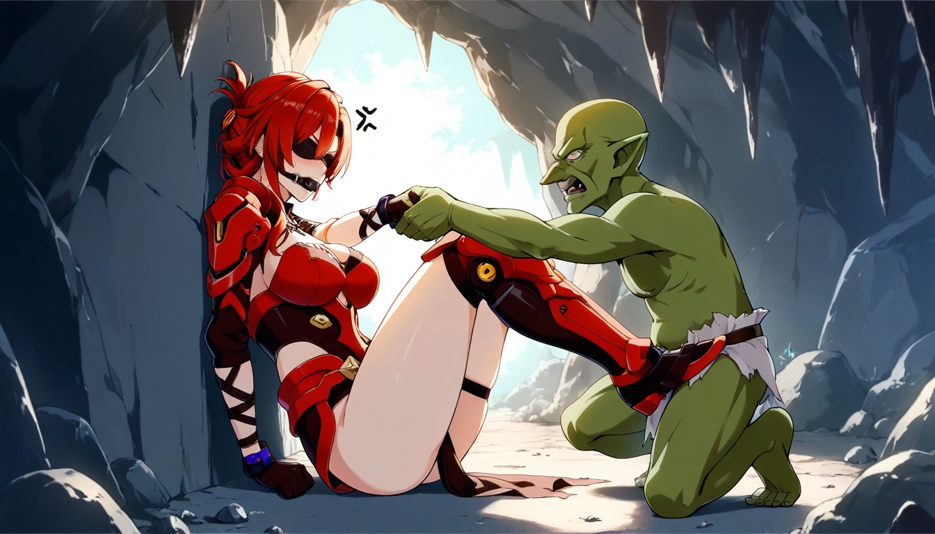 Female Armor, Only One Goblin, Detailed Perfect Face Hentai AI Porn