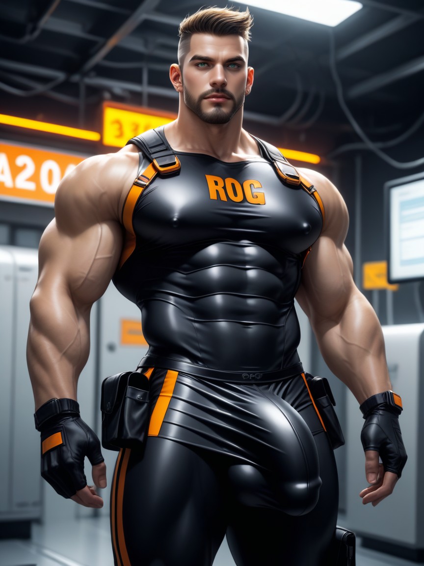 Pénis Plus Grand Que Le Corps, Buzzcut Fade, Muscle Daddy Physique Porno IA Gay