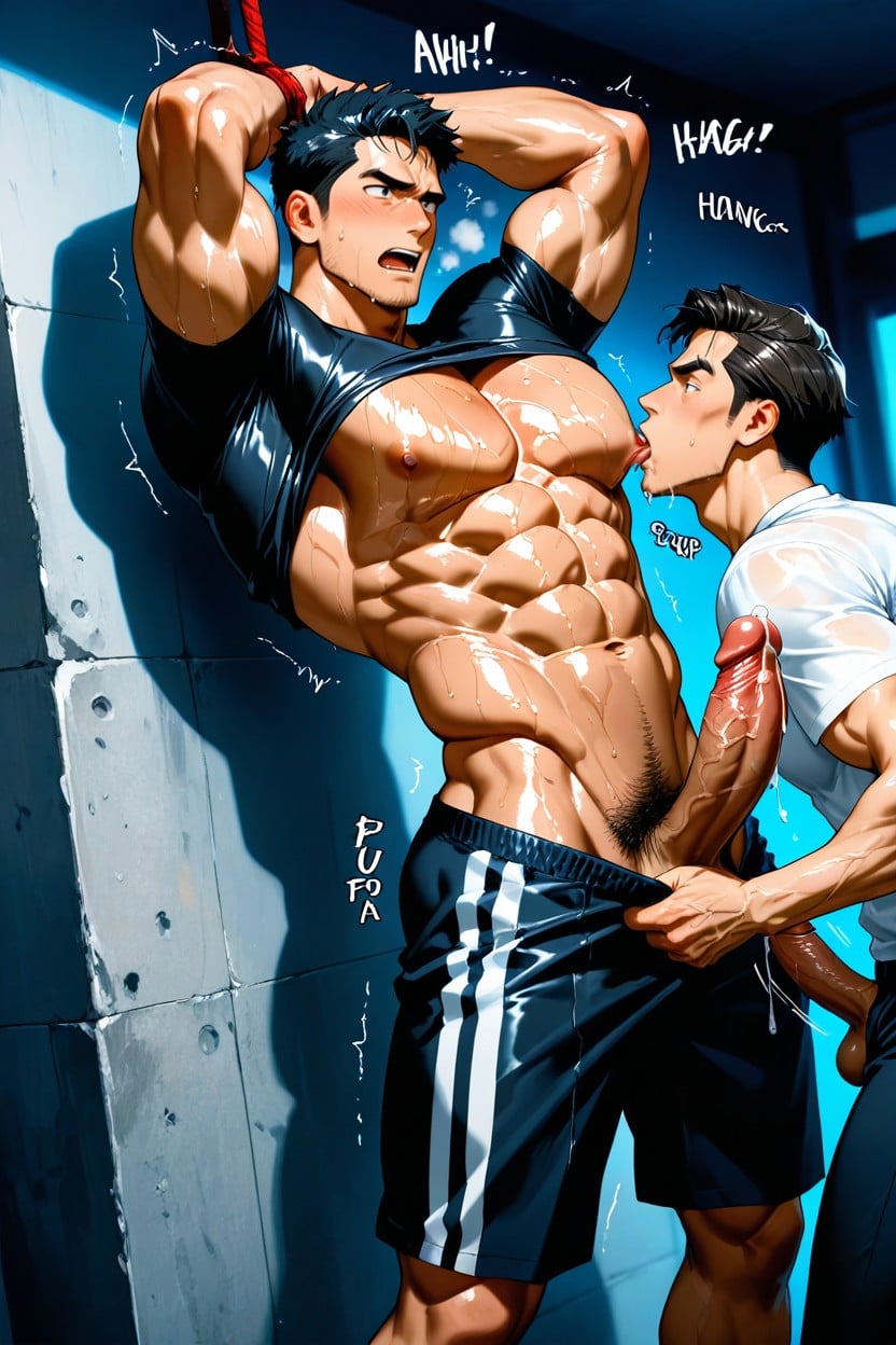 Handsome, Abs Exposed, Dark Brown Skin Pornografia gay com IA