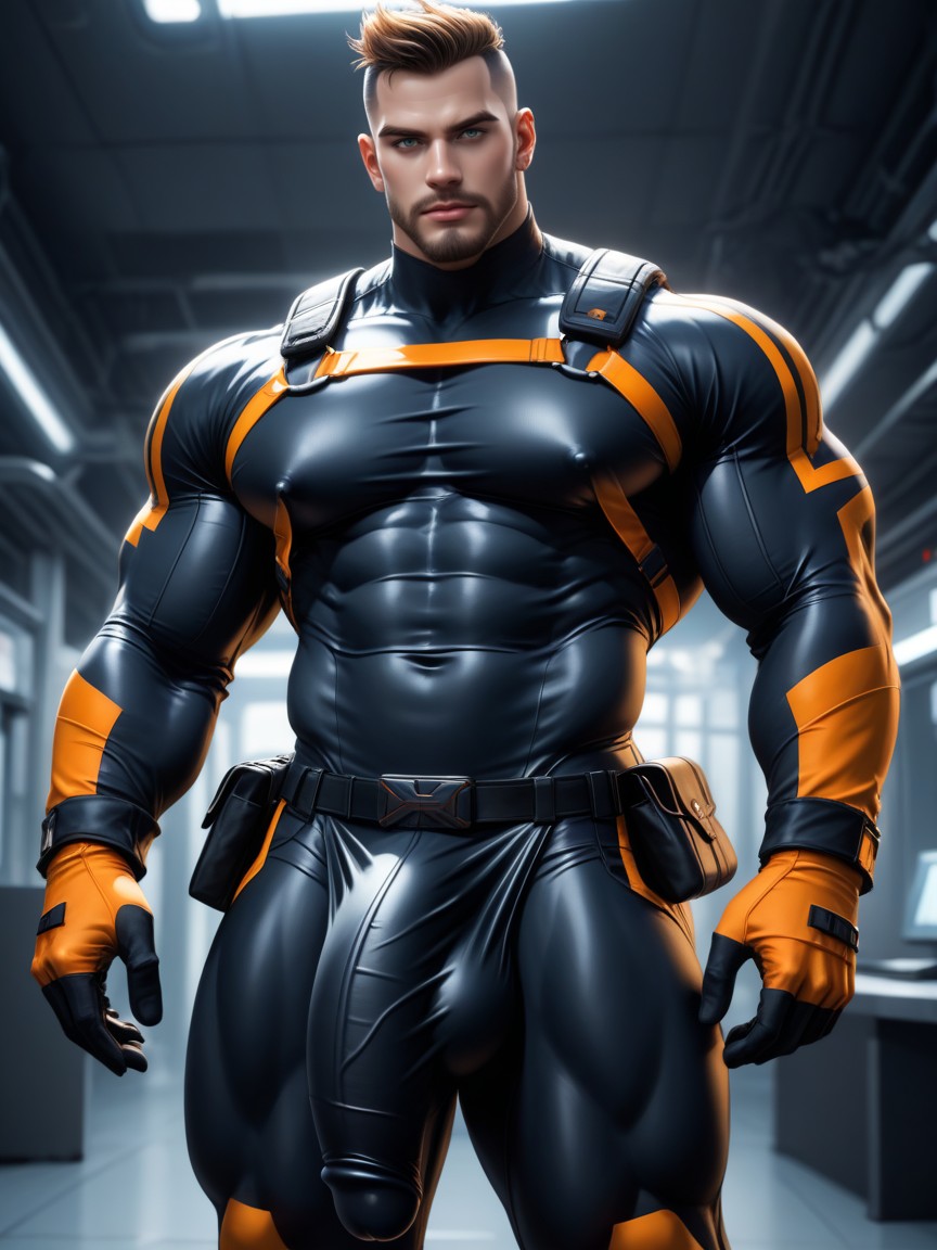 Buzzcut Fade, Horny, Outline Of Black With Orange Trim Thong Under Bodysuit AI同性戀黃片