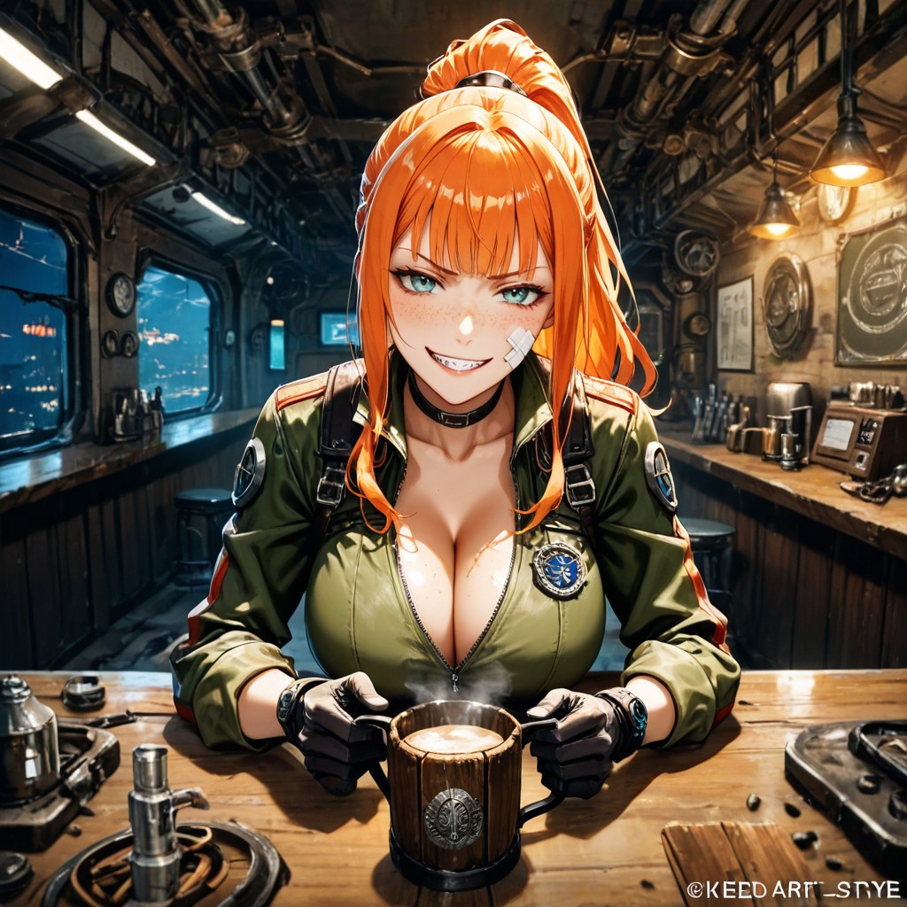Pilot Suit, In Bar, Cleavage AI Porn