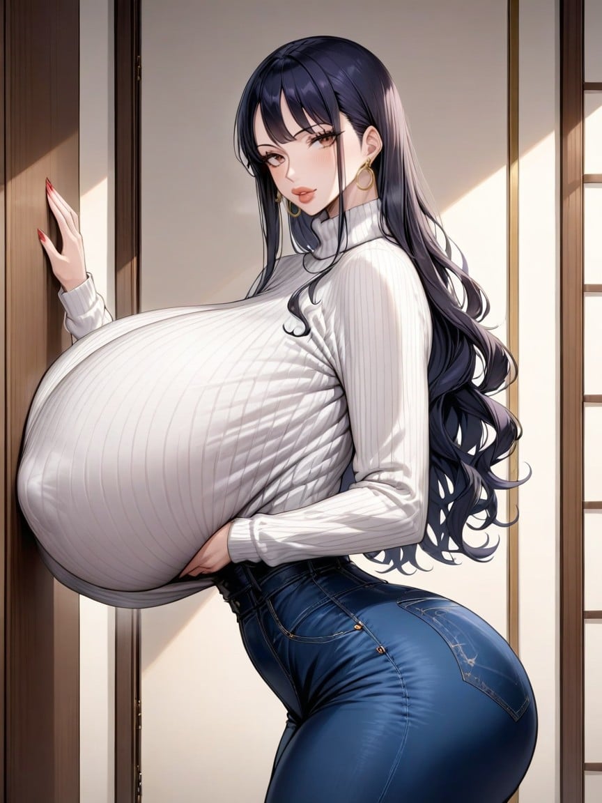 Pushing Against Wall With Breasts, Perked Up Tits, Tall Waist AI Porn
