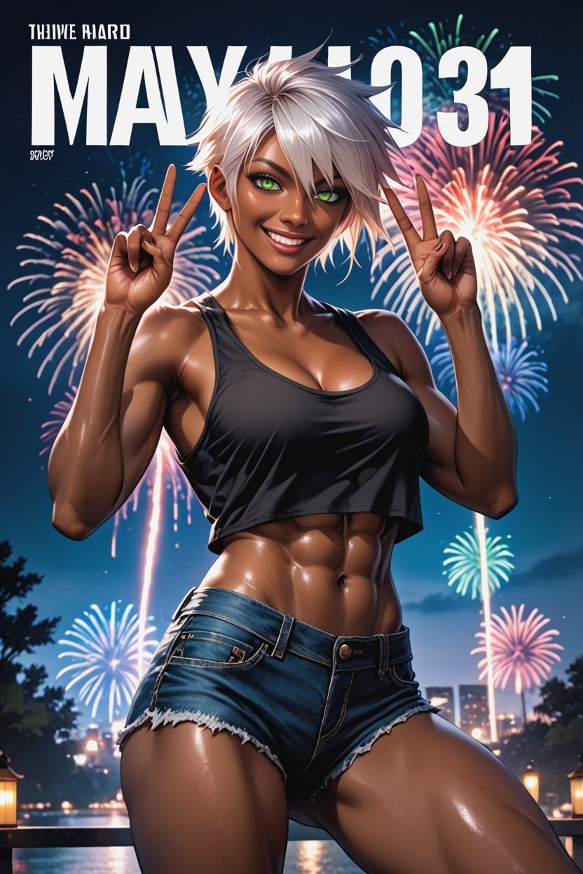 Dark Brown Skin, Fireworks, Fit Hentai AI Porn