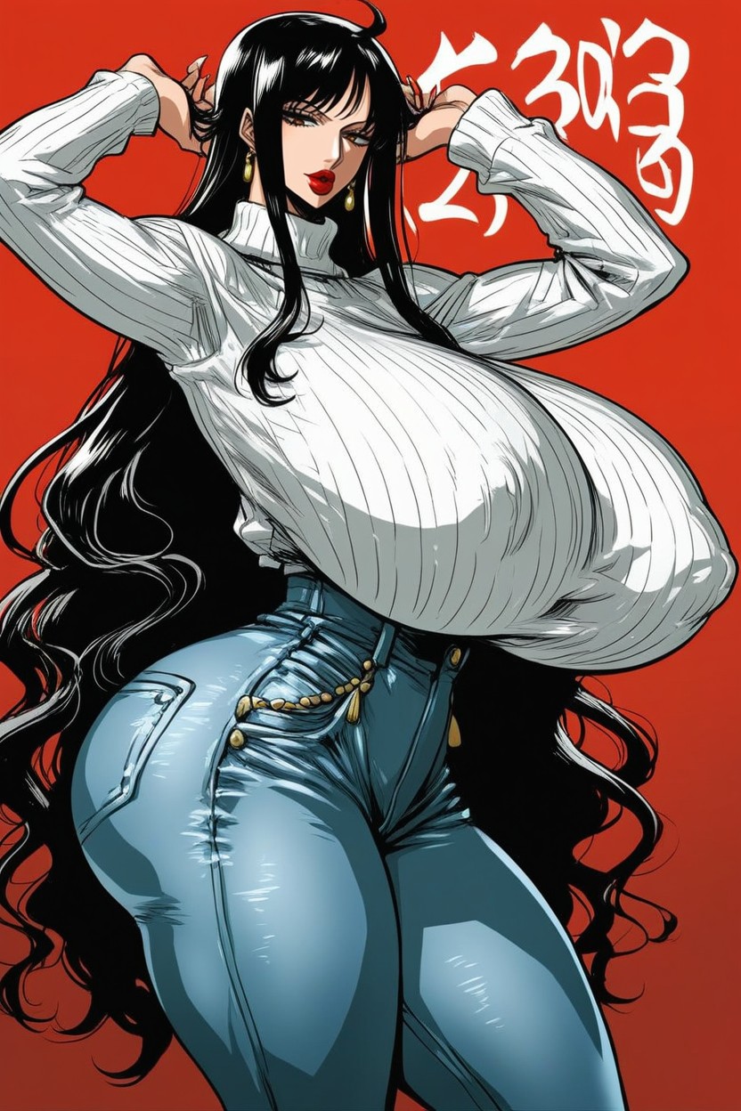 Solid Breasts, Long Flowing Hair, Tall Waist AI Porn