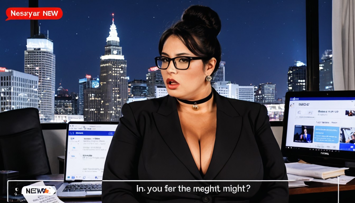 Live Broadcast, Modern High-tech News Studio Background, News Ticker BBW AI Porn