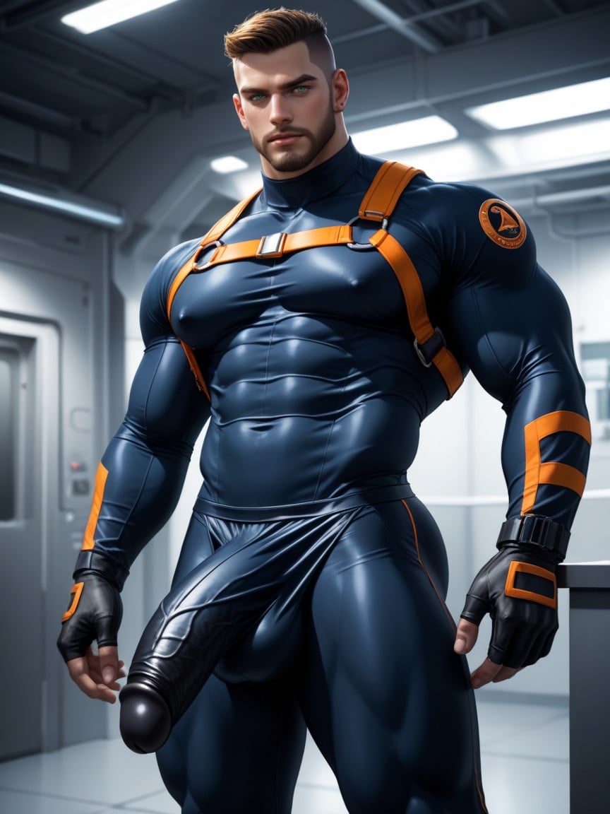 Extremely Massive Bulge Under Clothes, Very Muscular, Model Pose Porno gay IA