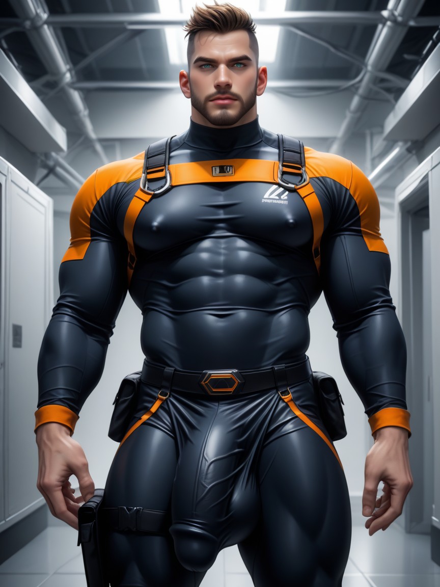Gay Man, Looks Like Gordon Freeman From Black Mesa Game, Muscle Daddy Physique AI同性恋黄片