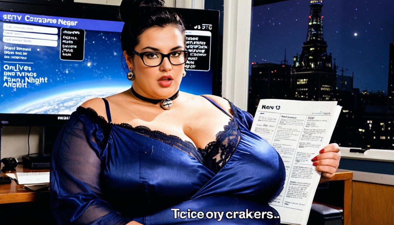 Medium Shot, Earrings, Sleek High-tech News Studio BBW AI Porn