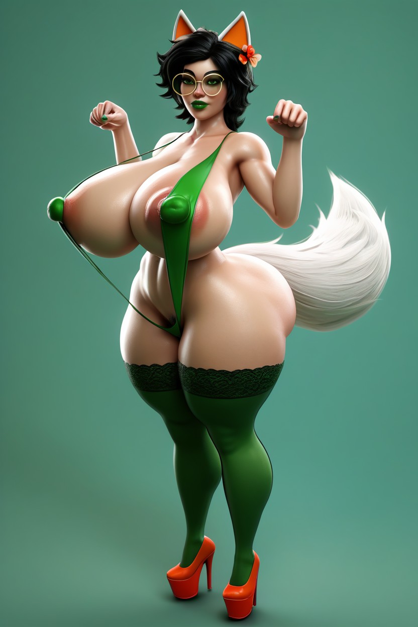 Delgada, Pose De Mascota, White Fox Tail Porno IA