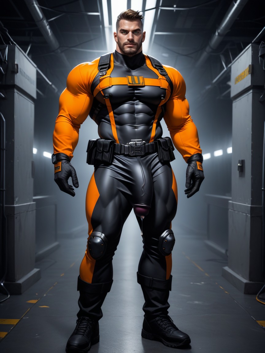 Beard, Muscle Daddy Physique, Very Huge Erect Nipples Pornografia gay com IA