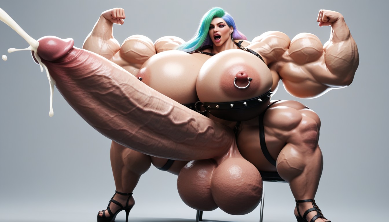 Gigantic Princess Celestia And A Bimbo, Spiked Cockring, Multicolored Highlights Shemale AI Porn