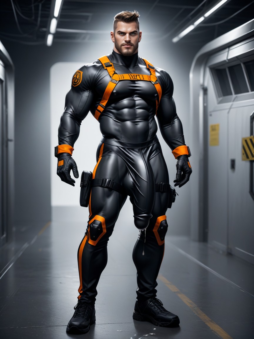 Model Pose, Beard, Super Tight Second-skin Clothing Porno gay IA