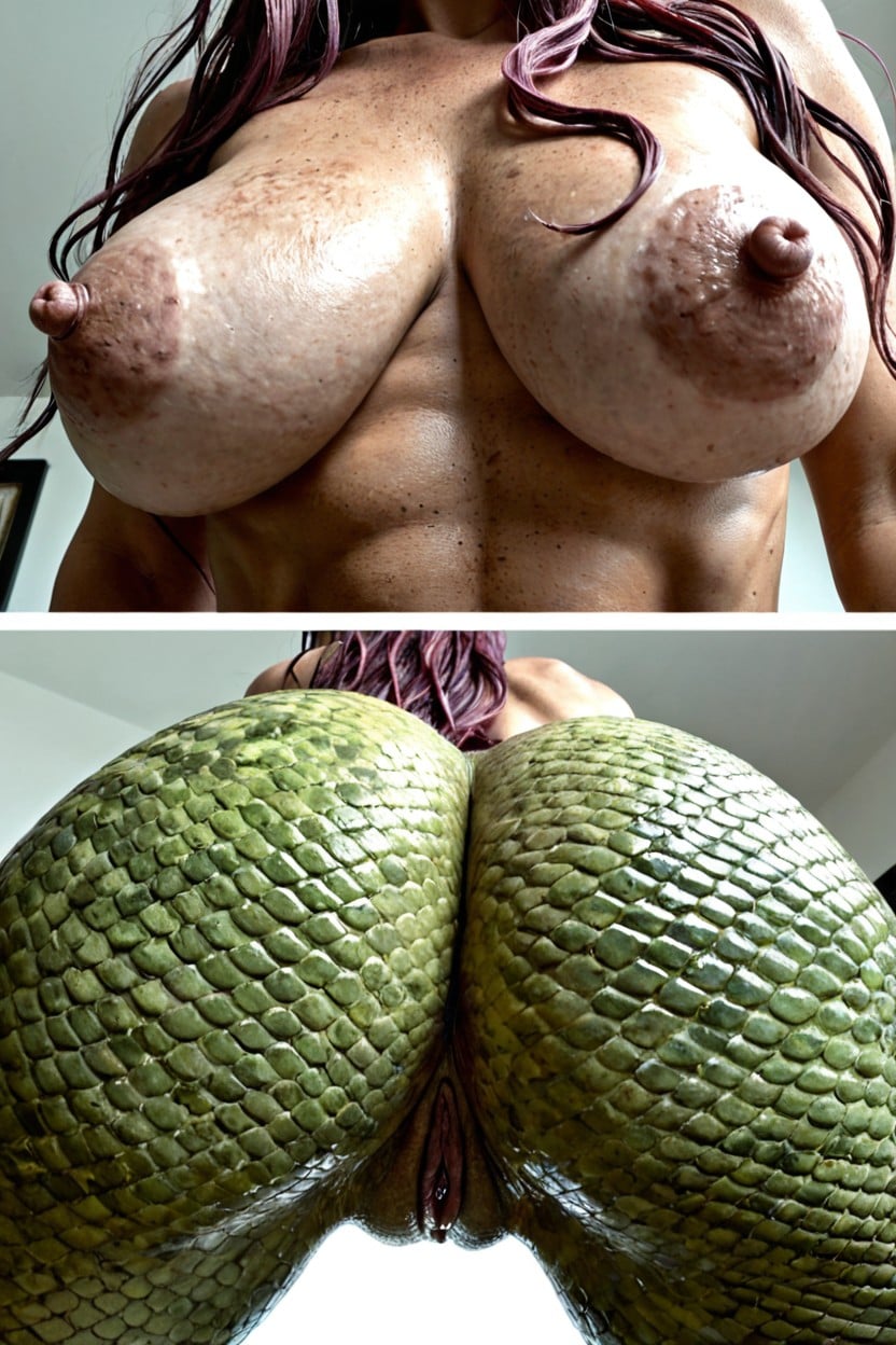 Rear View Pussy Bending Over, Dimpled Aerolas, Eyes Glowing Yellow AI Porn