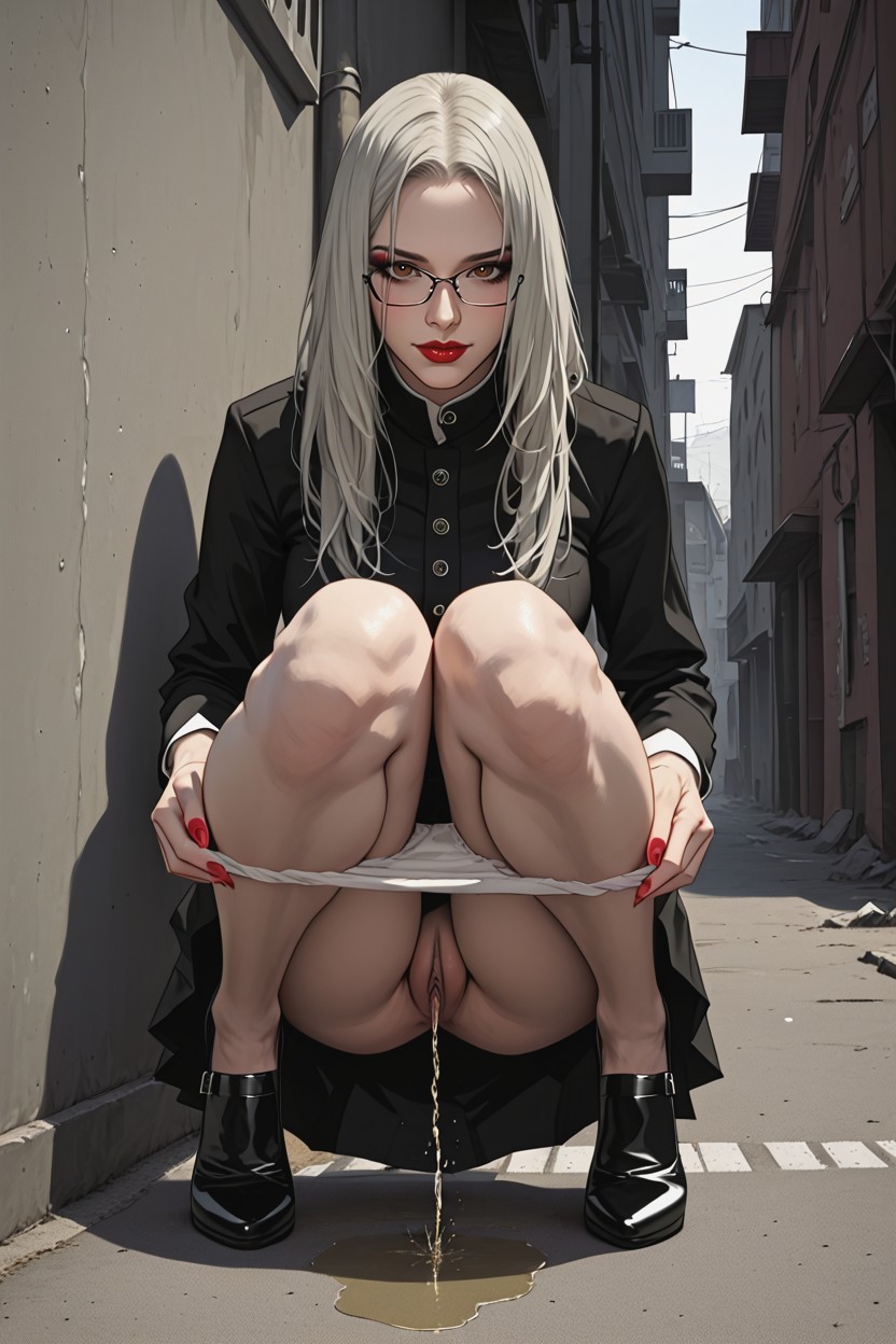 Extremely Beautiful, Shiny Loose Pale-sand Faded Pantyhose Pulled Down With Panties, High Heels Hentai IA