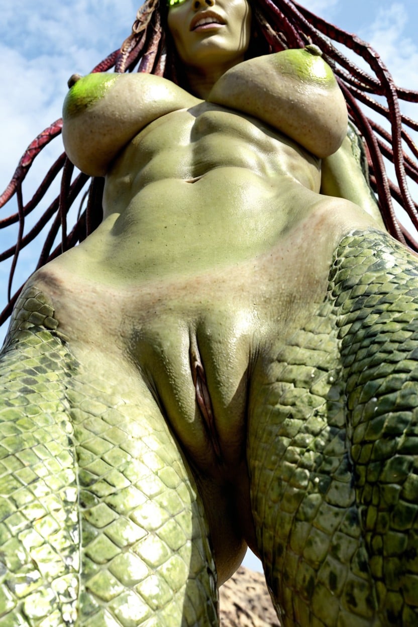 Medium Length, Scales Over Entire Body, Detailed Scaled Dimpled Aerolas AI Porn