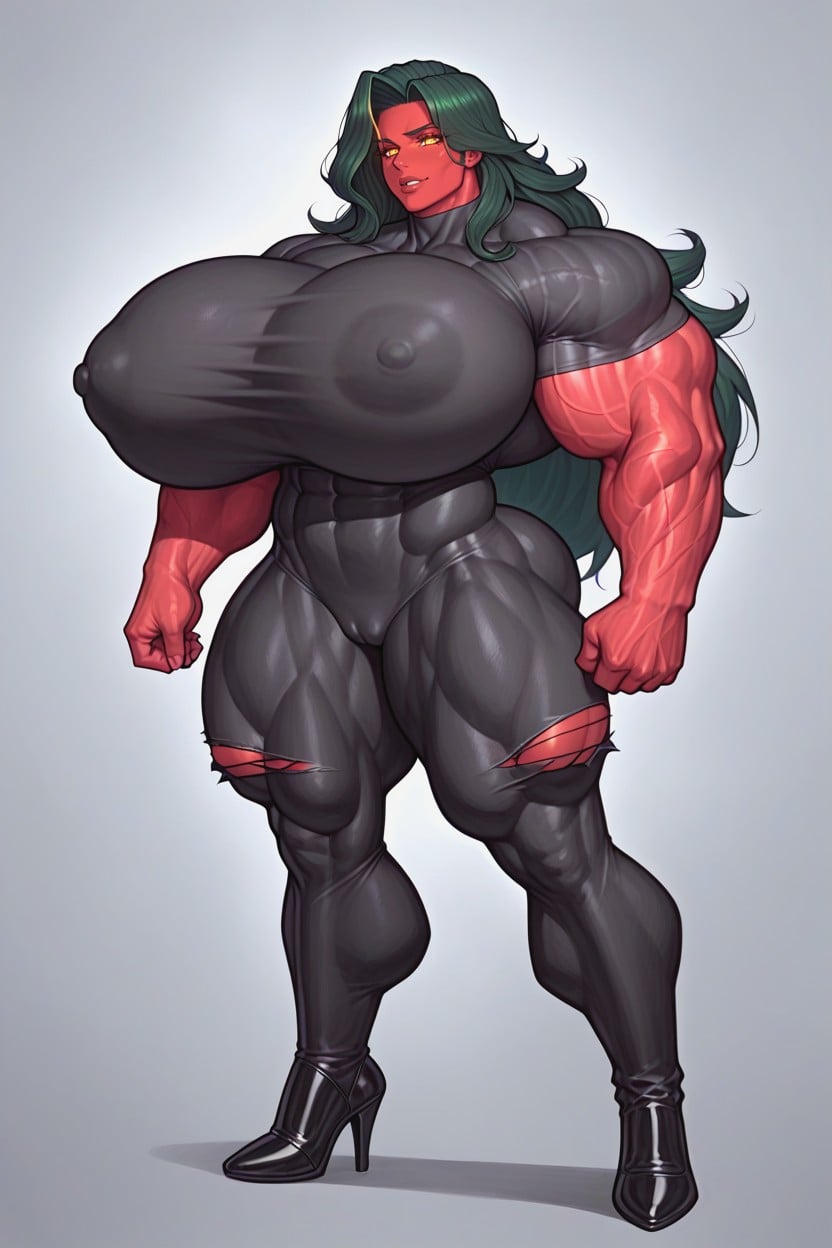 Gigantic Muscle Trapezius, Squeezing Breasts, Defined Abs Porno IA Hentai