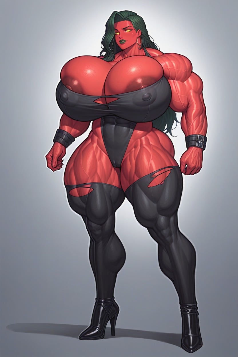 Abs, Squeezing Breasts, Huge Muscular Arms Hentai AI Porn