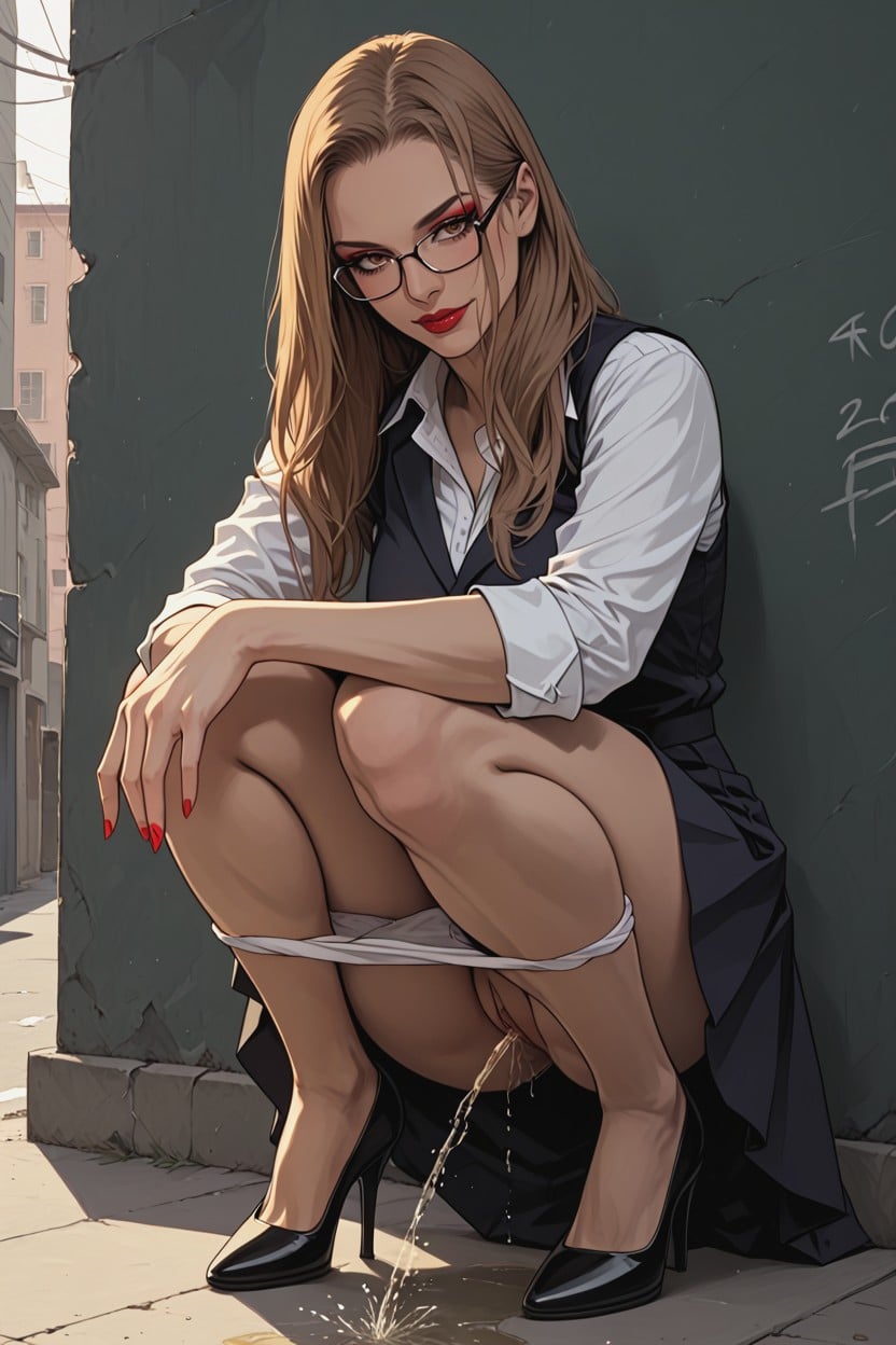 Backyard, Desperately Peeing, Blond Hentai AI Porn