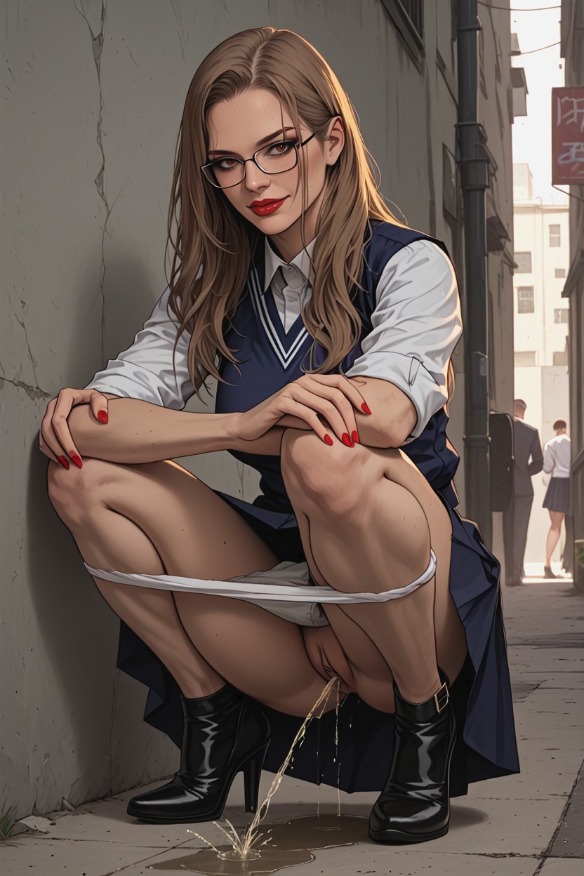Squatting, Peeing, Taken Off Panties Pulled Down To Knees Hentai AI Porn