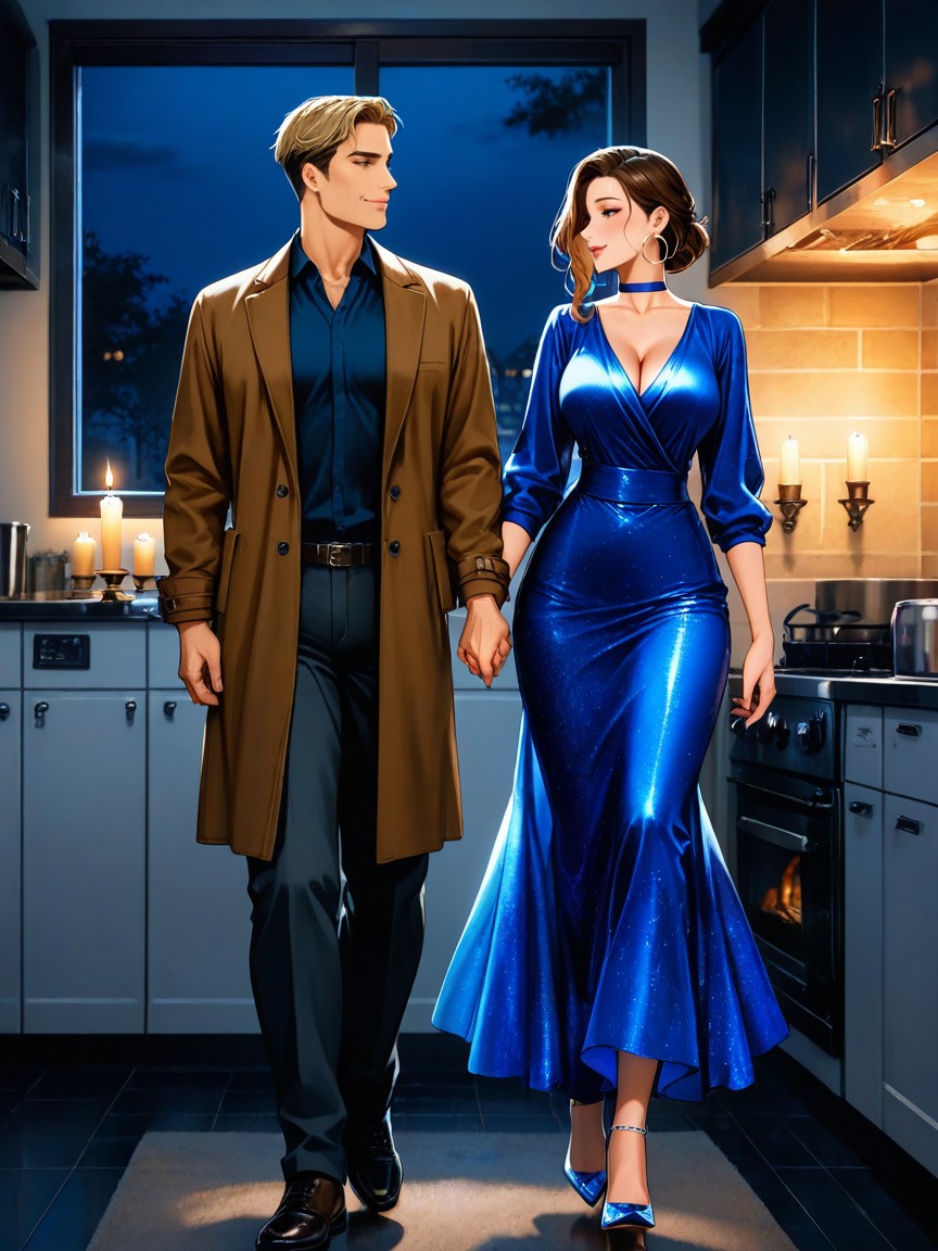 Holding Hands, Night, Looking At Each Other AI Porn