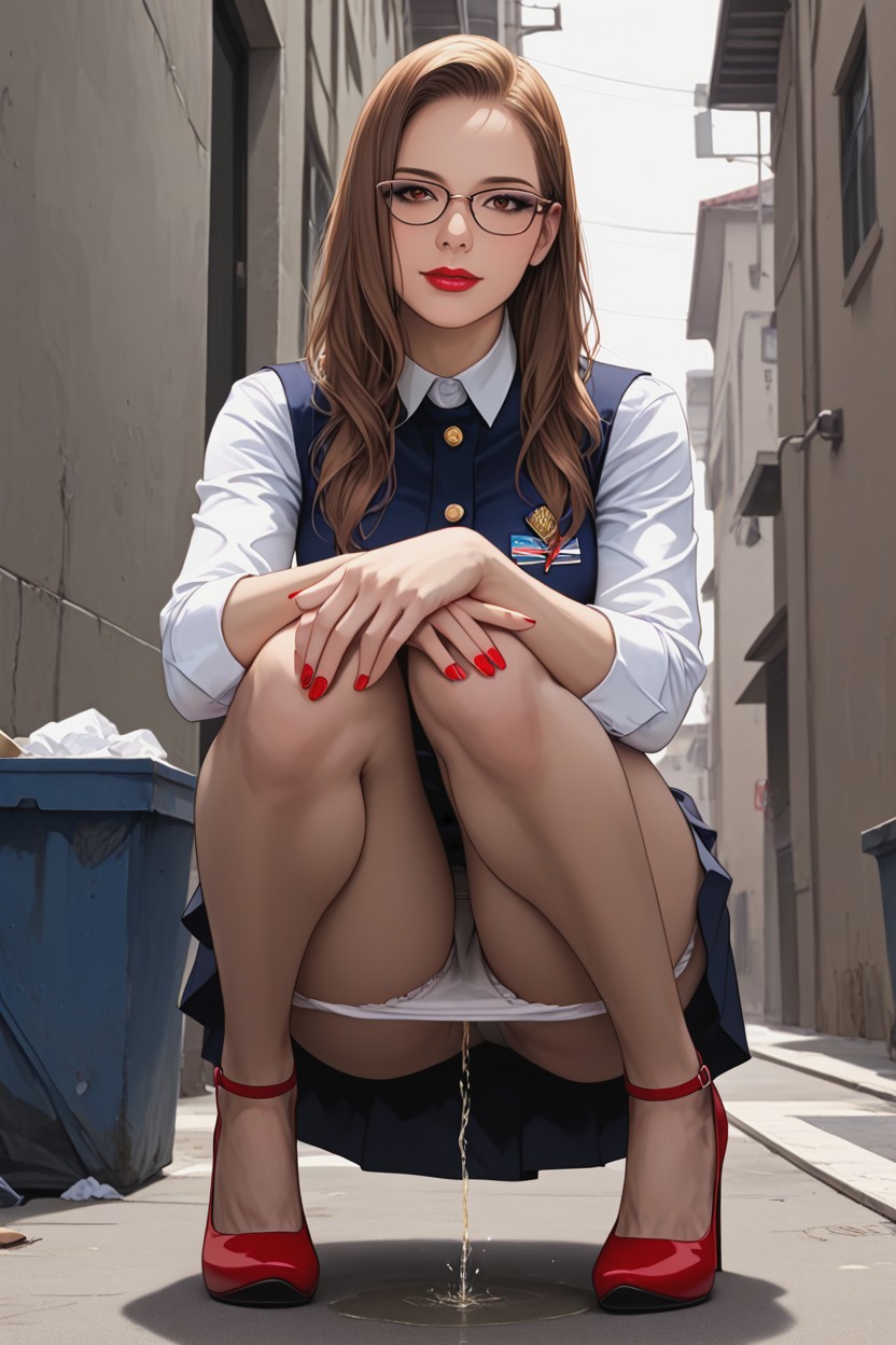 Fully Clothed, Panties Between Knees, Beautiful Clean White Panties Pulled Down To Knees 헨타이 AI 포르노