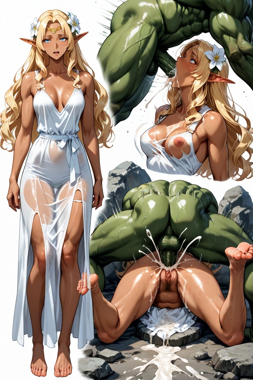 Anime-realism Style, Dark Skin Elf, Grabbed ヘンタイAIポルノ