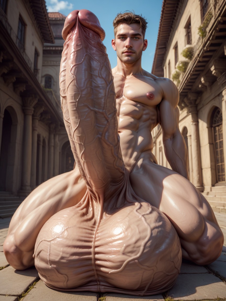 Flaccid Penis, Close Up Of A Flaccid Penis With Enormous Veiny Testicles, Peau Grasse Porno IA Gay