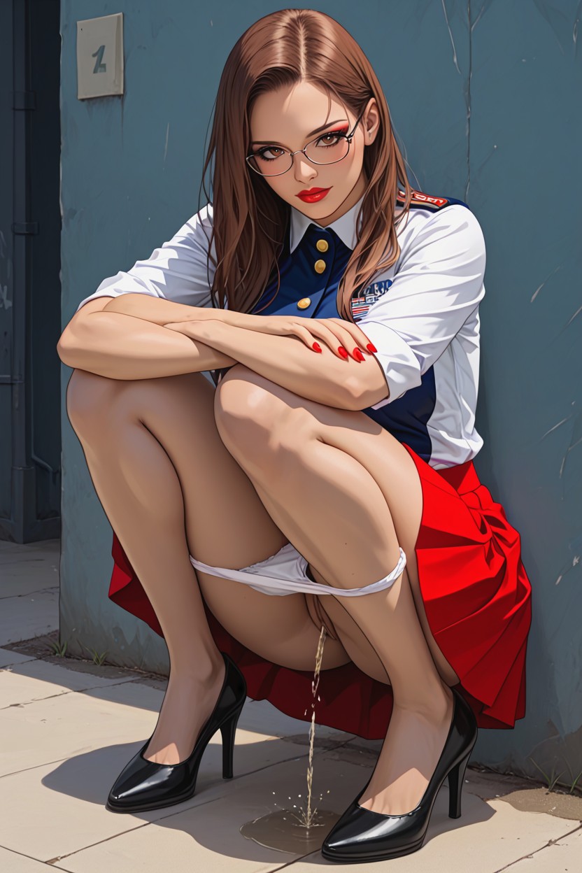 Detailed Photorealistic Texture, Shiny Loose Peach Shade Pale-sand Faded Pantyhose Pulled Down With Panties, Trash On Ground Porno IA Hentai