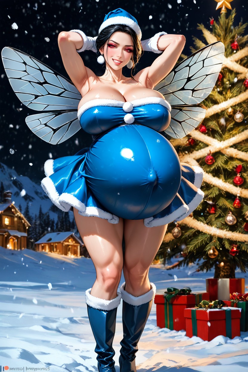 Model Standing, Puffed Cheeks, Happy AI Porn