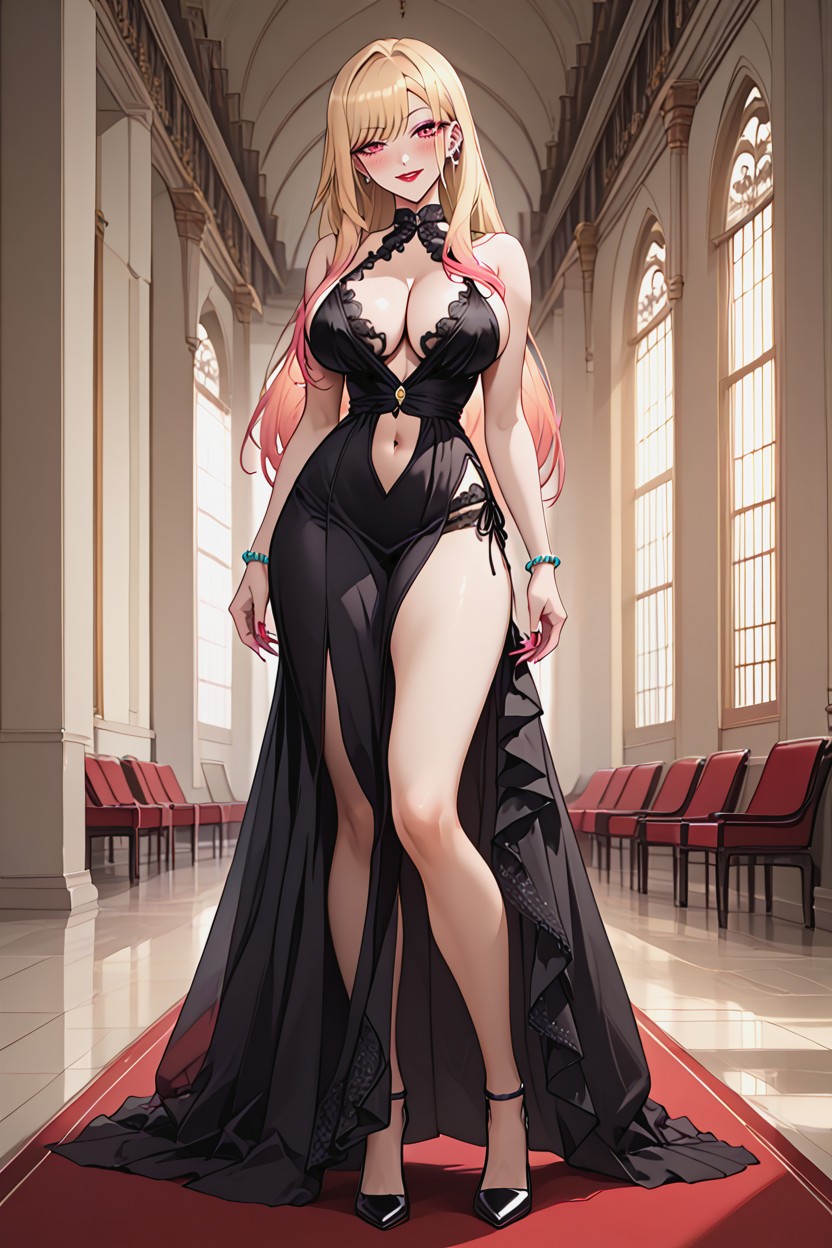 Cutout Dress, Bare Shoulders, Seductive Pose Hentai IA