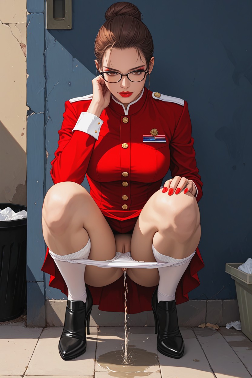 空中小姐, Squatting She Inclined Down Towards Her Knees, Three Quarters View AI黃漫