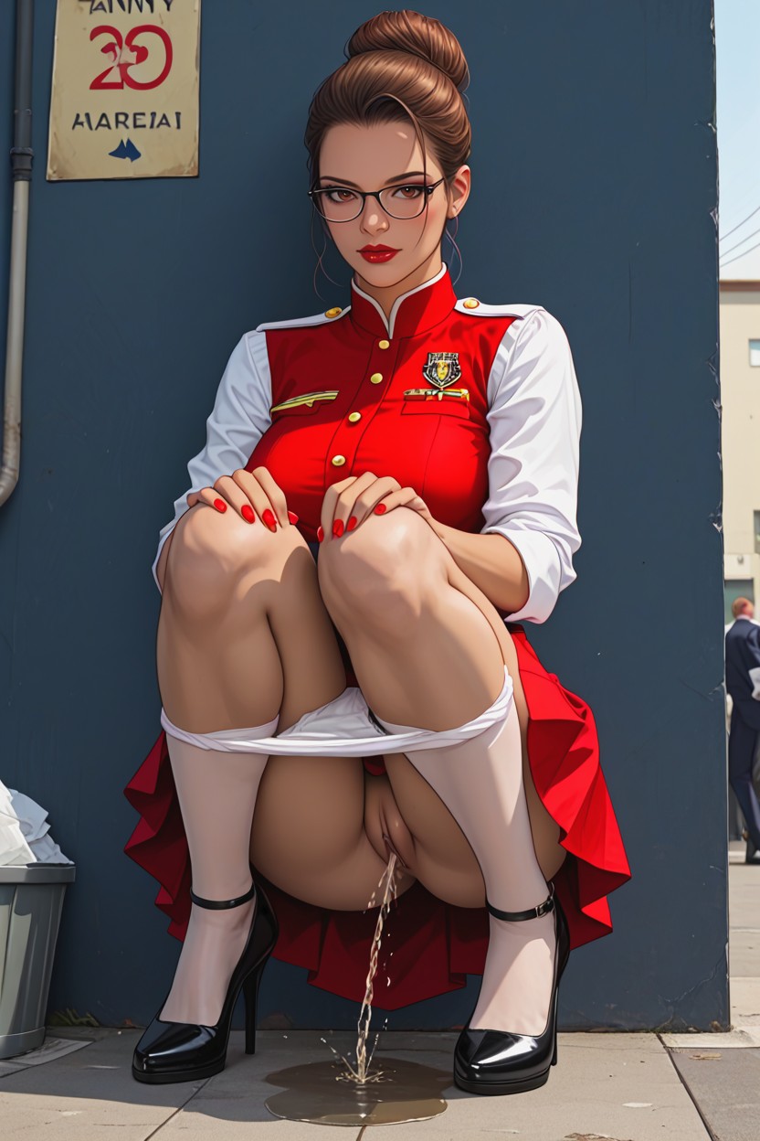 Fully Clothed, Front View, Red Lips AI黃漫