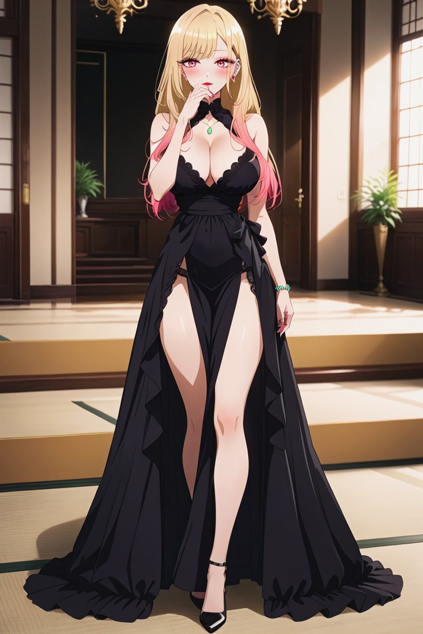 Clueless Expression, Black Stiletto High Heels, Long Eyelashes Hentai AI Porn