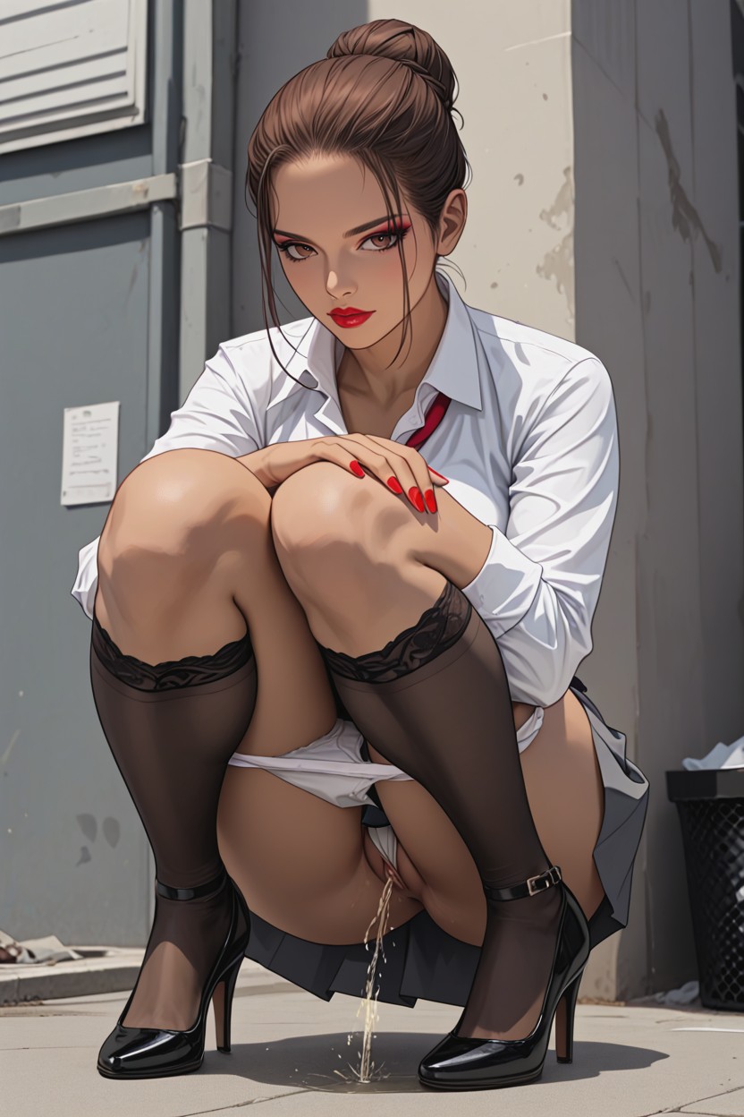 Face, Ojos Marrones, Sand Nylon Leg Stockings With Belt Hentai IA