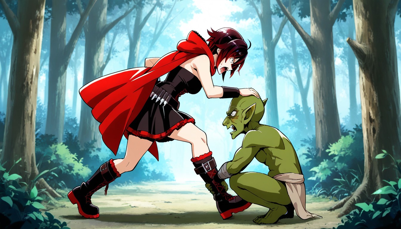 Only One Goblin, Female Ruby Rose From Rwby From Rwby, Detailed Perfect Face Hentai AI Porn