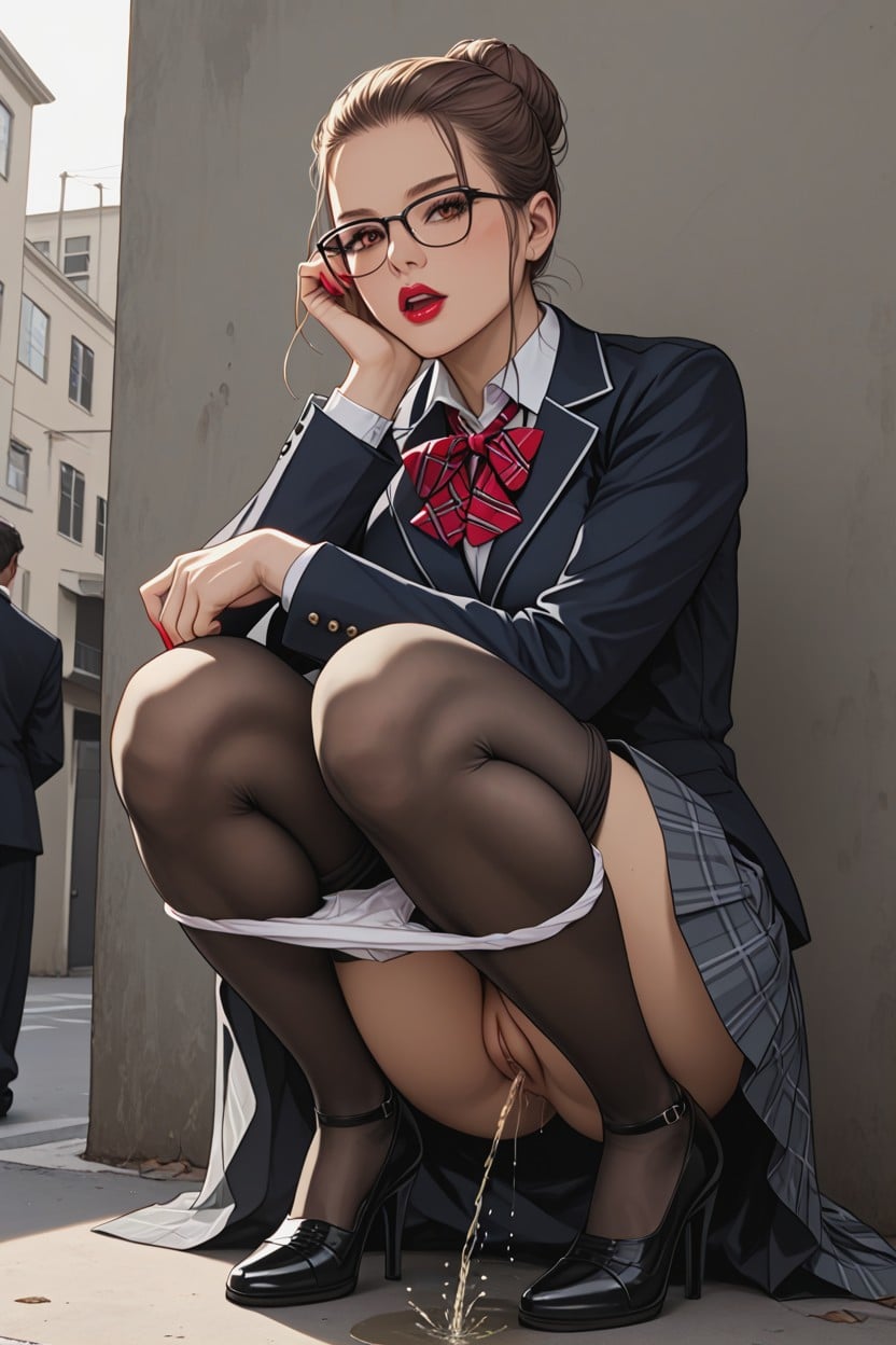 Shoes, Anatomically Correct Hands And Knees, Modest Teacher Peeing Outdoor In Secluded Pace Hentai AI Porn