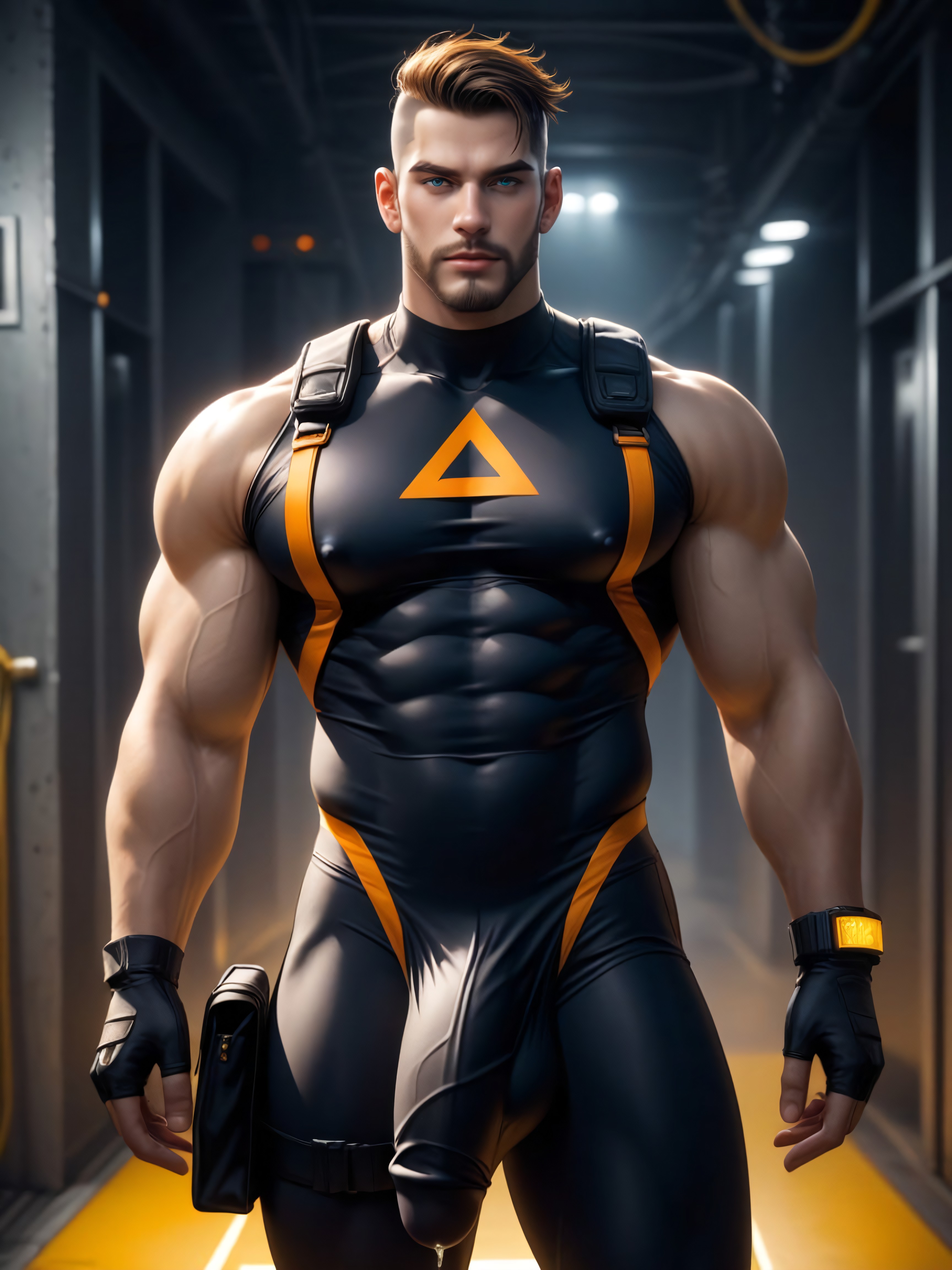 Radiation, Caution, Muscle Daddy Physique Porno gay IA