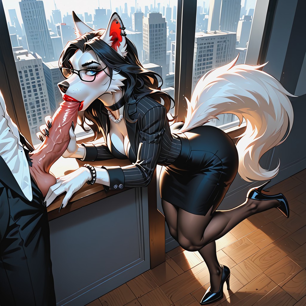 Black Choker Collar, Piercings, Tattoos Furry AI Porn