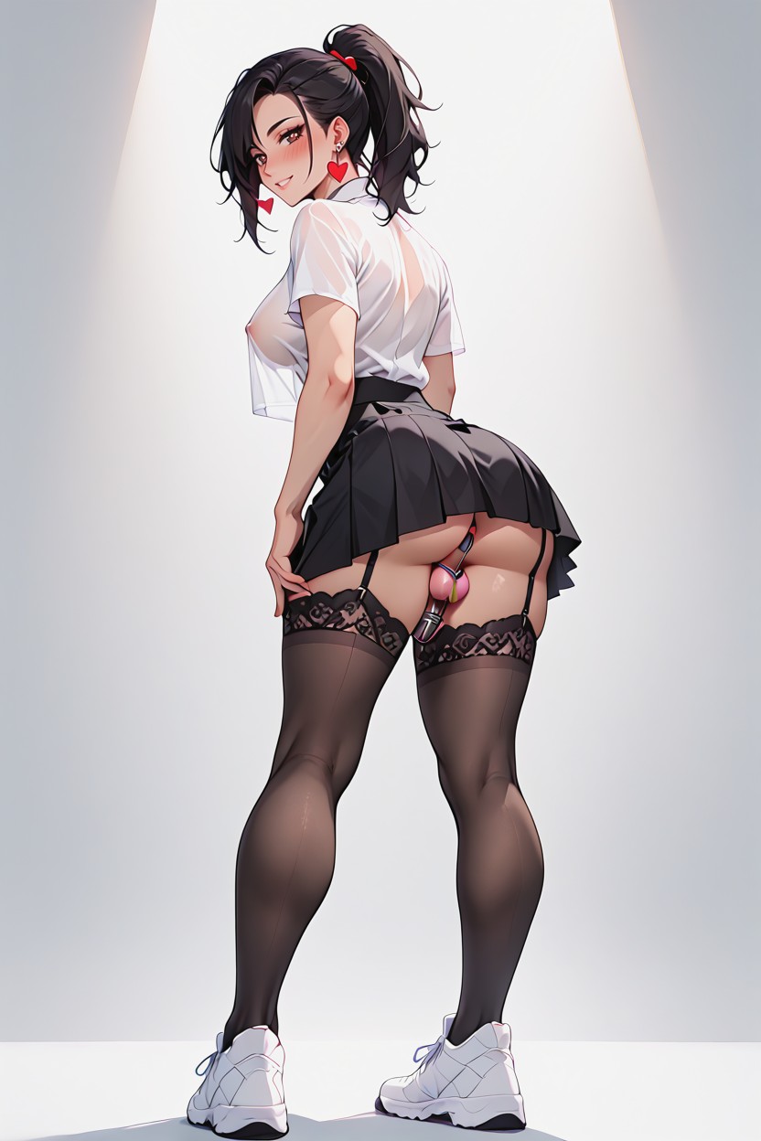 Bubble Butt, Black Hair, Spreading Asscheeks Shemale AI Porn