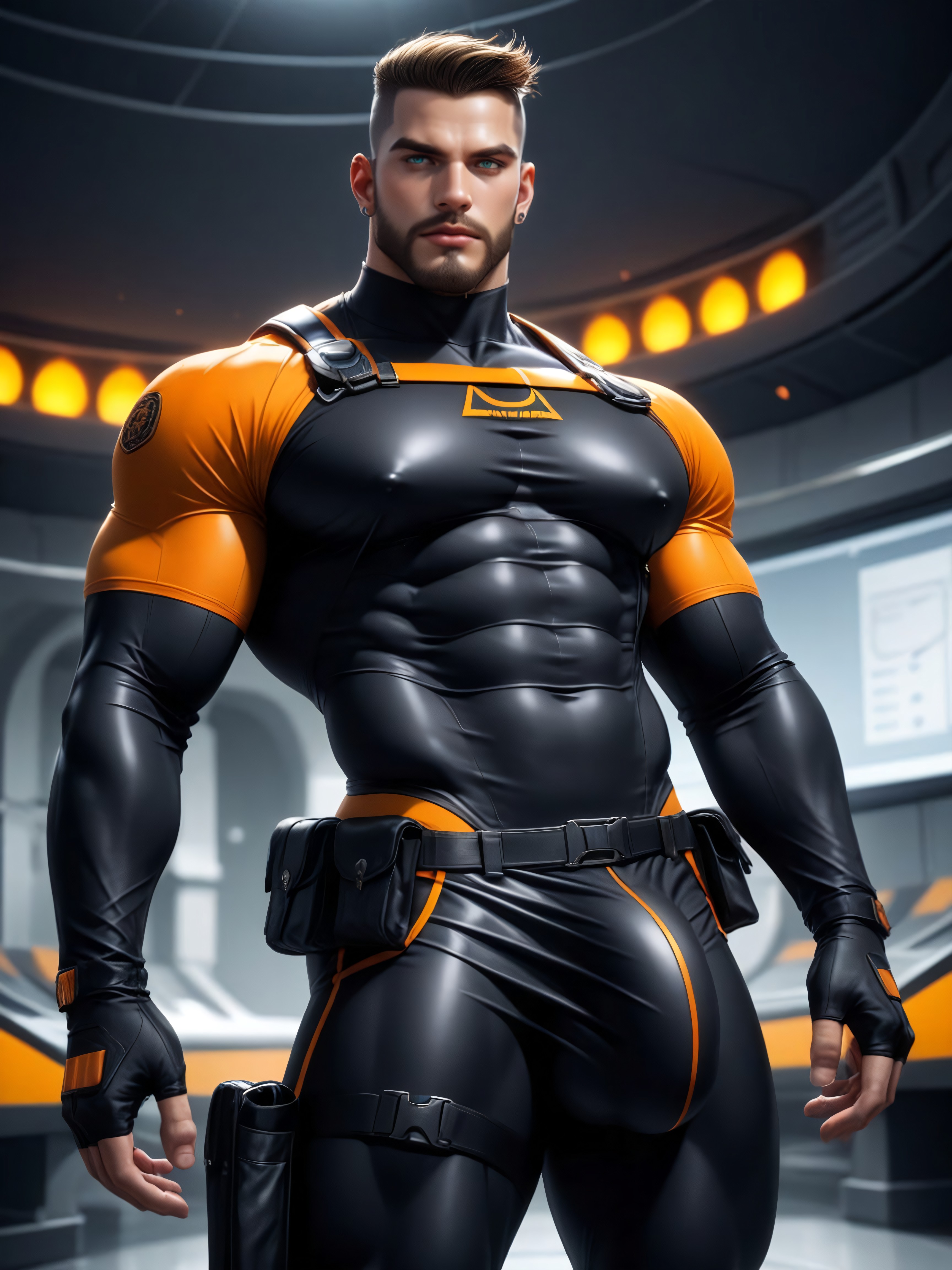 Beard, Super Tight Second-skin Clothing, Holster On Thigh Porno IA Gay