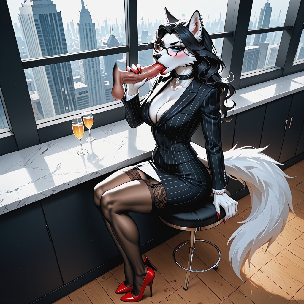 Perfect Fit Body, Hair, Black Pinstripe Blazer Furry AI Porn
