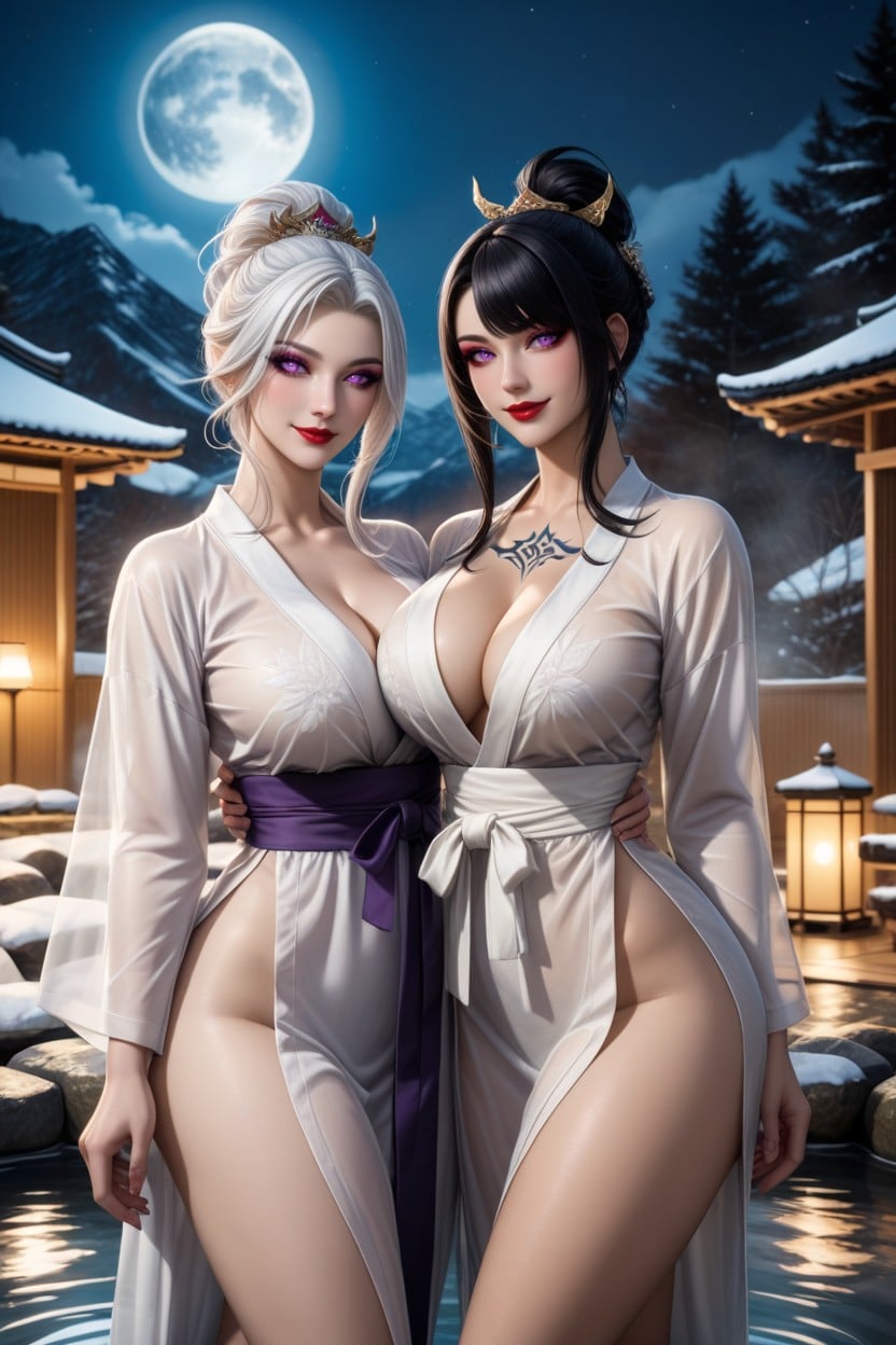 Night With Full Moon, Multi-color Eyeliner, Like Eye Pupils Hentai AI Porn
